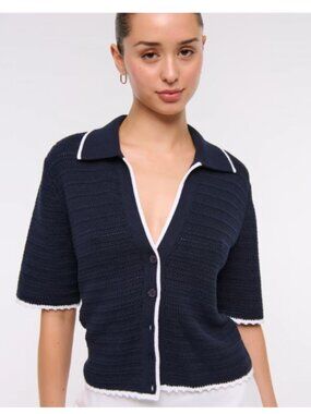 Abercrombie Women's Short-Sleeve Crochet-Style Polo